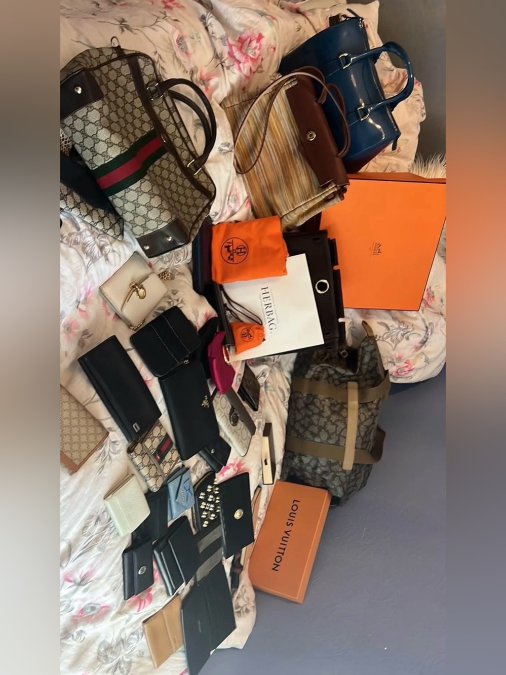 Luxury insane Bag Lot with Blue Patent Satchel and Monogram Totes, Hermes etc
